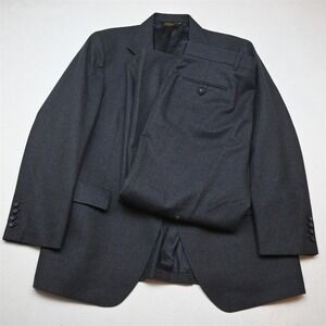 Vtg USA Made 44R 36x29 Gray Flannel 100% Wool Mens Jacket Pants Suit